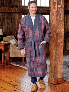 Plaid Flannel Robe | Mens Shawl Collar Bathrobe