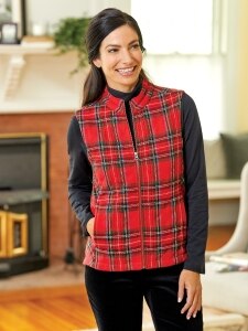 Womens Wool Blend Tartan Plaid Vest | Quilted Holiday Vest