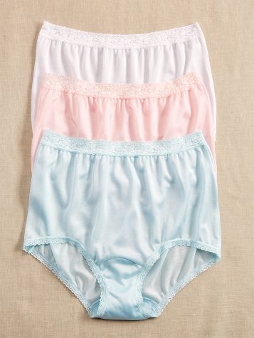 Lace Trim Nylon Briefs | Nylon Womens Underwear - 3 Pairs
