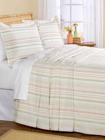Pastel Striped Cotton Seersucker Bedspread