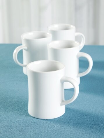 Sheffield Home Set of Stoneware Coffee Mugs- 4 Printed Coffee Cups, Tea Cups, Latte Mugs 16 oz (White)