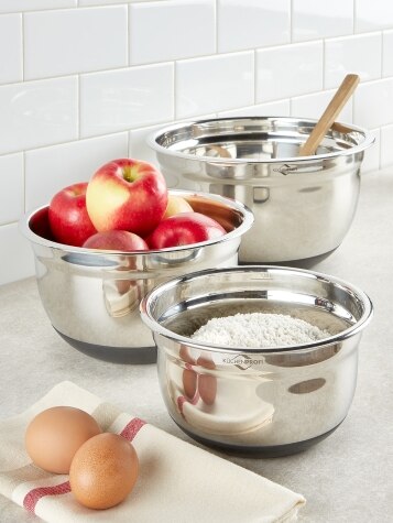 3pc Ernesto Stainless Steel Mixing Bowl Set With Lids, Store