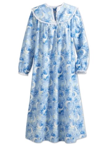 Lanz of Salzburg Flannel Nightgown in Moon and Star Print