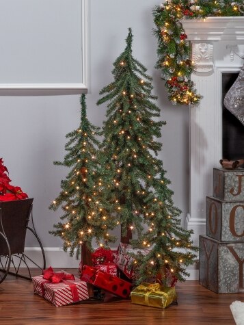 Set Of Cordless Pre-Lit Artificial Scandinavian Christmas Trees