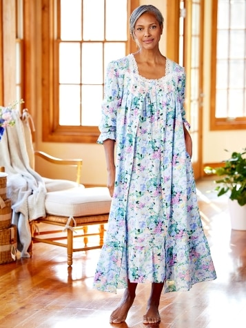 Eileen West Womens Cotton Lawn Robe | Floral Button Front Robe