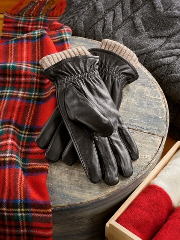Unisex 3-in-1 Dark Brown Leather Gloves
