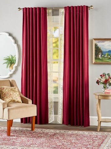 Insulated Rod Pocket Window Curtains with Back Tabs in Burgundy