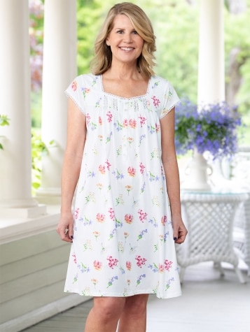 Floral Jersey Knit Cotton Short Nightgown