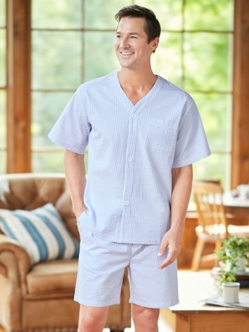 Mens Cotton Seersucker Pajamas | Lightweight PJs