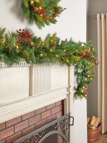 Pinecone and Berry Pre-Lit LED Garland | 9-Foot Length