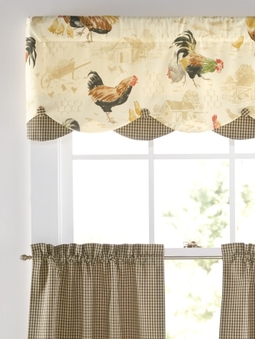 Rooster Print Layered Scalloped Valance | Vermont Country Store