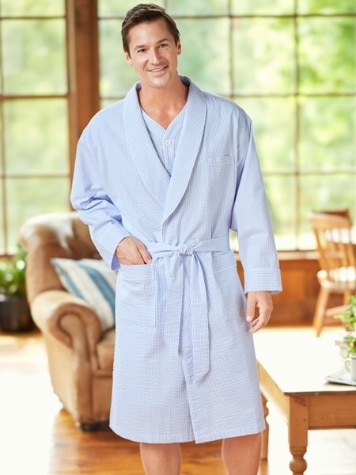 Mens Cotton Seersucker Robe | Summer Robe For Men