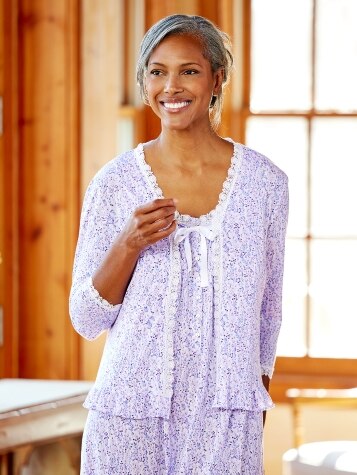 Eileen West Cotton Modal Lavender Print Bed Jacket