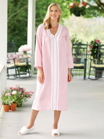 Seersucker Zip Front Robe | Lightweight Cotton Robe
