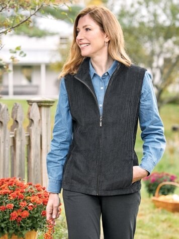 Womens Zip-Front Cotton Corduroy Vest
