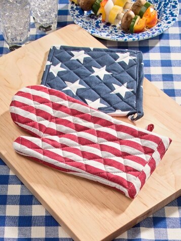 Red, White and Blue Potholders Set of Two, Americana Kitchen Home
