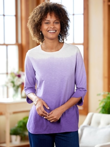 Women's Ombre Cotton Knit Top With &frac34; Length Sleeves