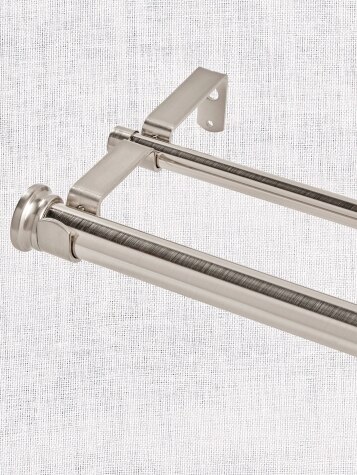 Brushed Nickel Flat Finial Double Telescoping Curtain Rod Set