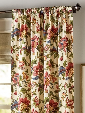 Hearthwood Jacobean Floral Rod Pocket Curtains | Pair