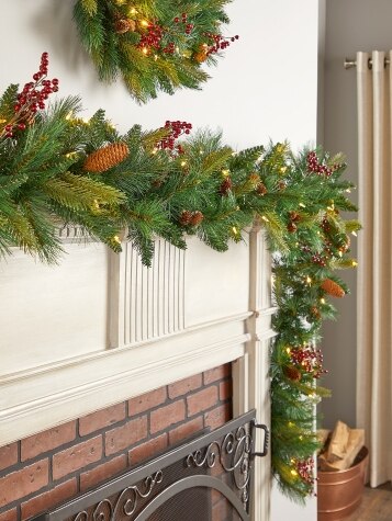 Pinecone and Berry Pre-Lit LED Garland | 12-Foot Length