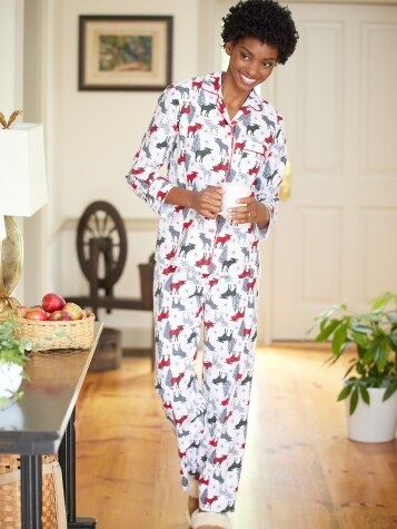 Womens Cotton Flannel Moose Print Pajamas | Vermont Country Store