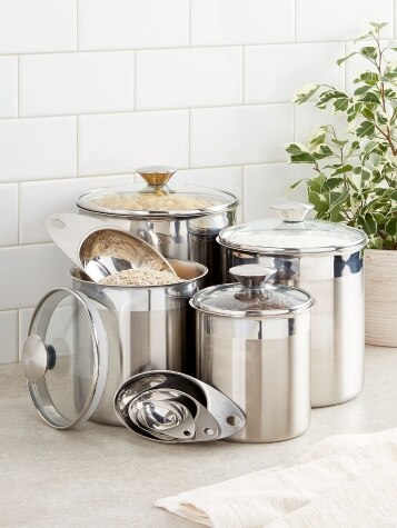 Stainless Steel Canisters with Glass Lids | 8 Piece Set