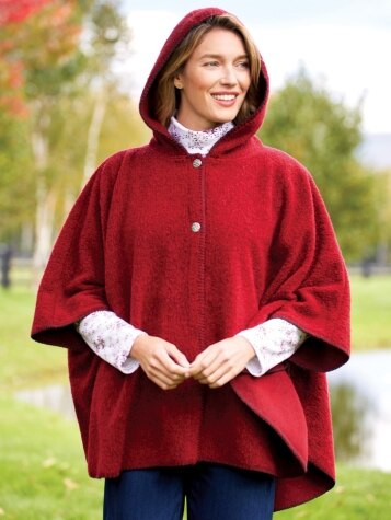 Wool Blend Cape | Womens Hooded Fleece Poncho