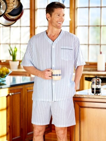 Mens Cotton Voile Shortie Pajamas | Short-Sleeve PJs