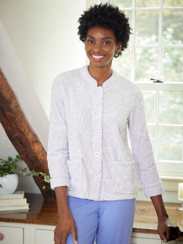 Womens Rose Print Fleece Bed Jacket | Floral Patterned Topper