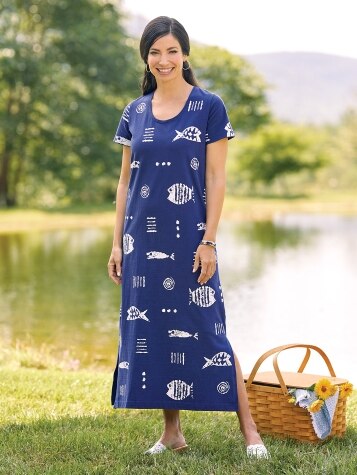 M MAC Ankle Length Rock Fish Dress - Column-Style Maxi Dress