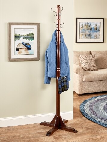 Solid Wooden Tree Coat Rack in Cappuccino Finish