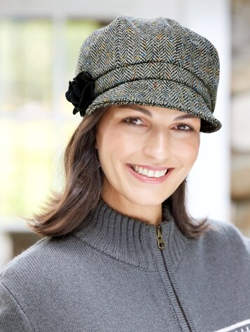 Womens Newsboy Cap with Flower, Made in Ireland