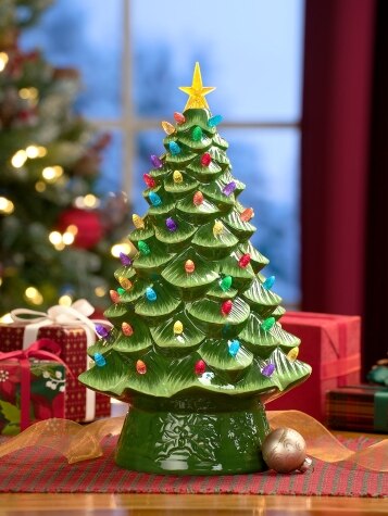 Ceramic 16 Inch Lighted Tabletop Christmas Tree