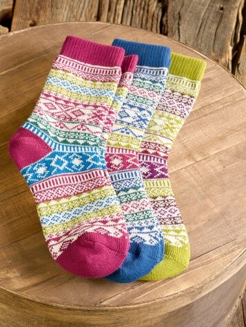 Women's Colorful Nordic Pattern Sock Trio Gift Set