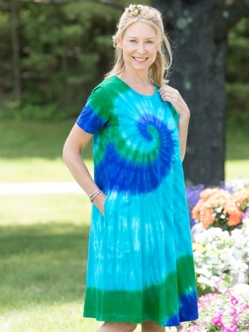 Cotton T-Shirt Dress With Tie-Dye Pattern