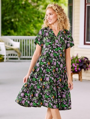 Womens Easy-Fit Flattering Floral Rayon Dress
