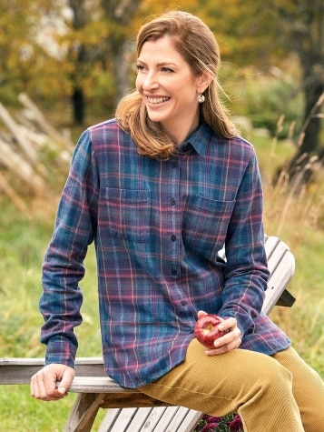 Womens Plaid Flannel Shirt | Lightweight Cotton Button Down Shirt