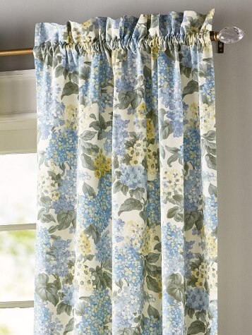 Blooming Hydrangea Rod Pocket Curtains with Tiebacks | Pair