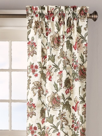 Jacobean Garden Rod Pocket Curtain Panels with Tiebacks