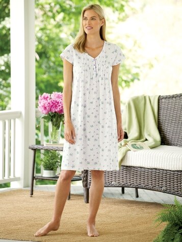 Violet Floral All Cotton Knit Nightgown