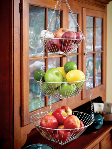 3-Tier Hanging Fruit Basket | Round Chrome Wire Baskets