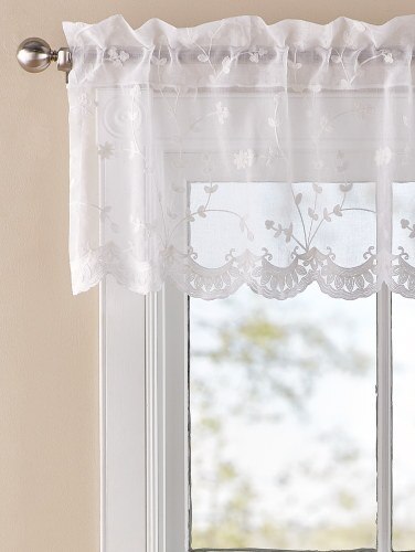 Embroidered Floral Scalloped Window Valance