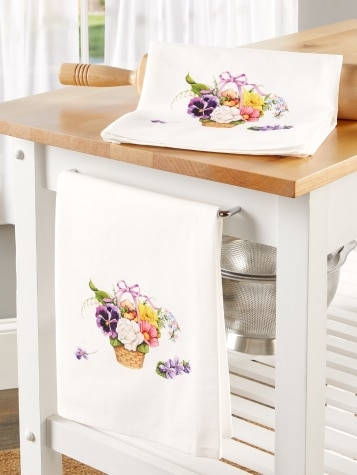 Cotton Flour Sack Towel with Flower Basket Print