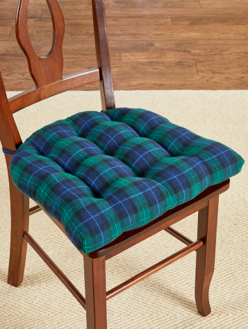 Never-Flatten Tartan Flannel Chair Cushion, In 2 Sizes