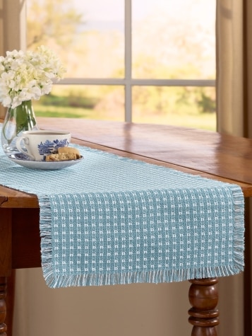 Mountain Weave Cotton Table Runner, 14 Inch Wide